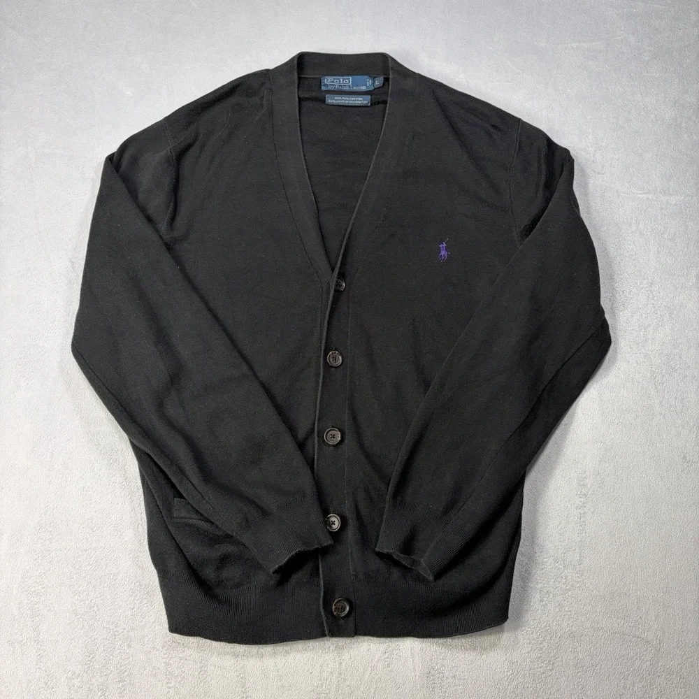 Vintage Polo Ralph Lauren Cardigan Sweater Size Large Pima Cotton Pony Preppy